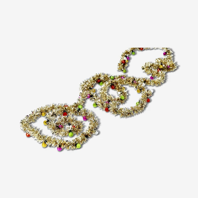 Gold tinsel ribbon with baubles - 2 m