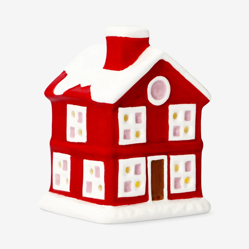 LED ceramic gingerbread house in red - 10 cm
