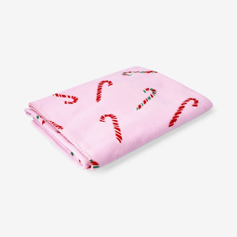 Fleece blanket with candy cane print - 180x130 cm