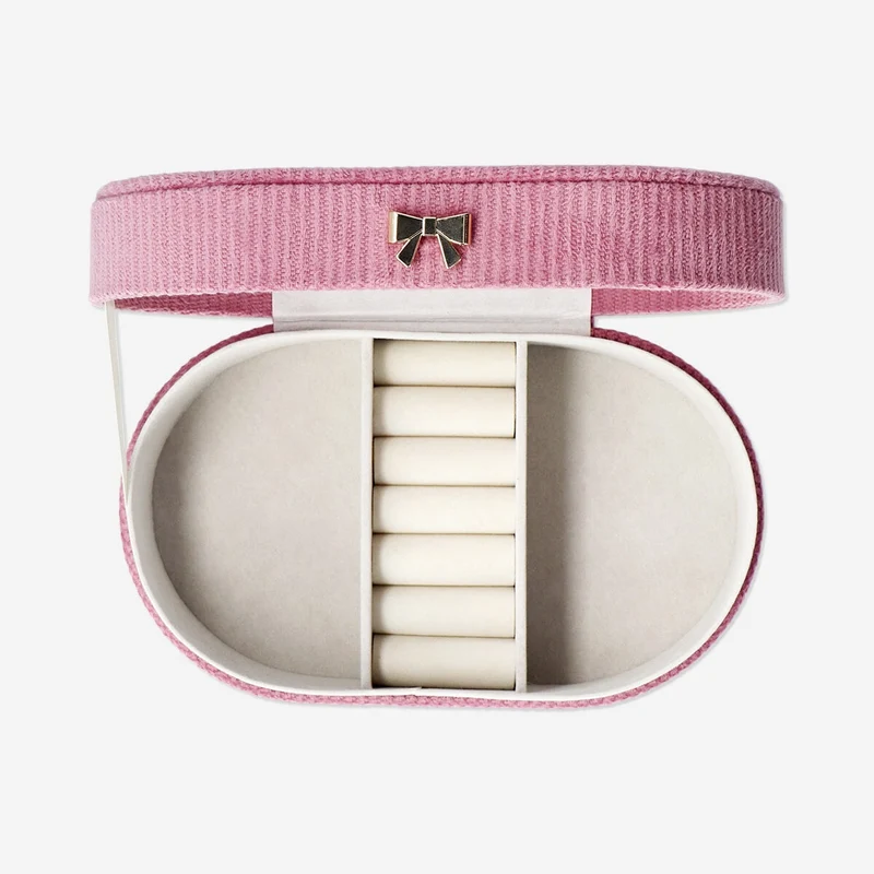 Pink corduroy jewellery box - 22 cm