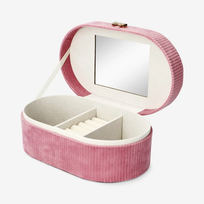 Pink corduroy jewellery box - 22 cm