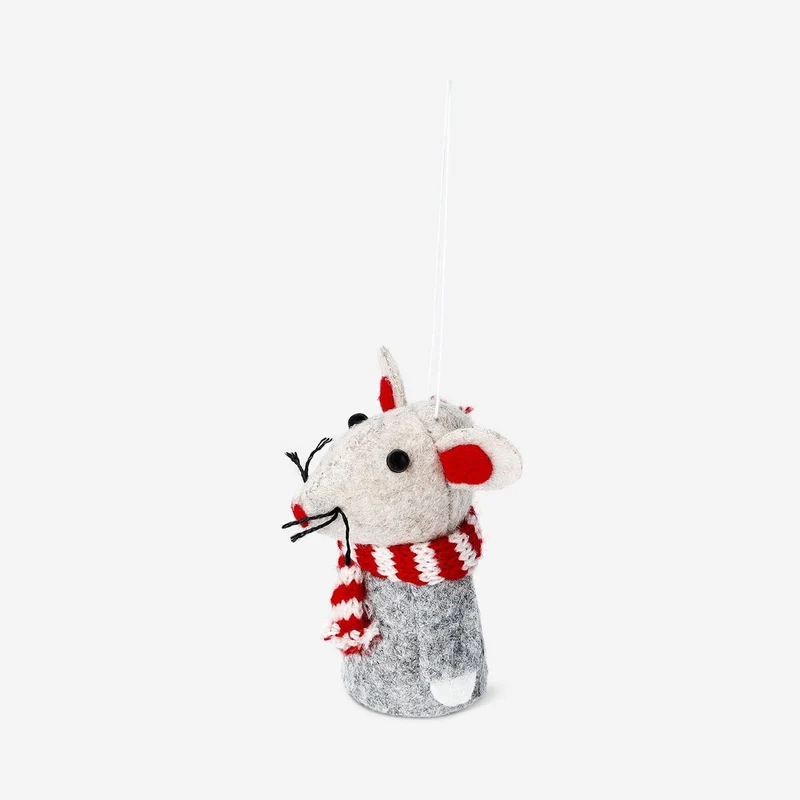 Grey mouse with scarf ornament - 8 cm
