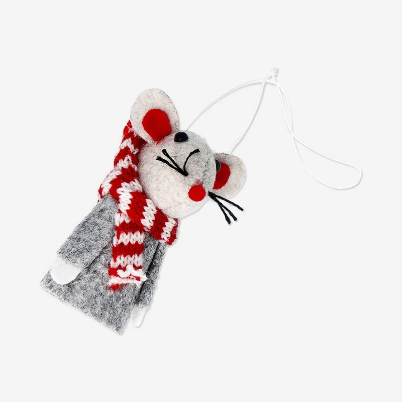 Grey mouse with scarf ornament - 8 cm