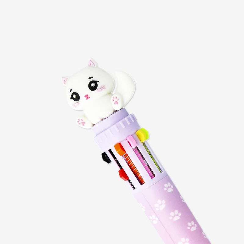 Multi-coloured ballpoint pen with cat topper