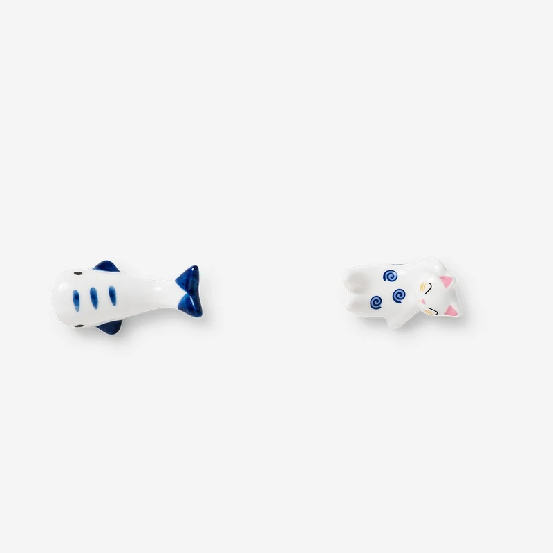 Cat and fish chopstick holders - 2 pcs