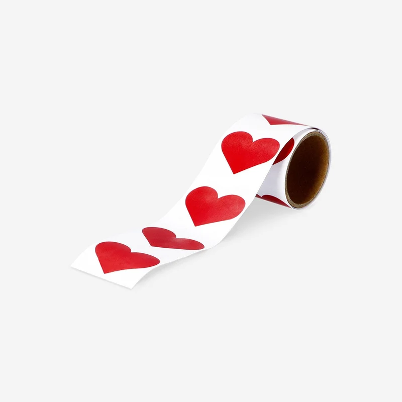 Sticker heart gift tags on a roll - 25 pcs