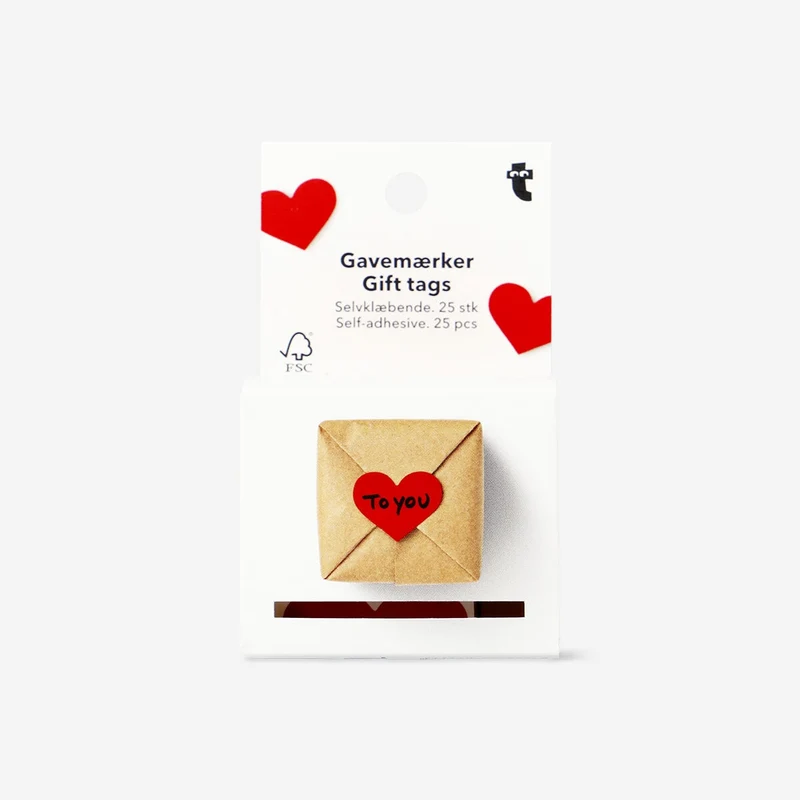 Sticker heart gift tags on a roll - 25 pcs