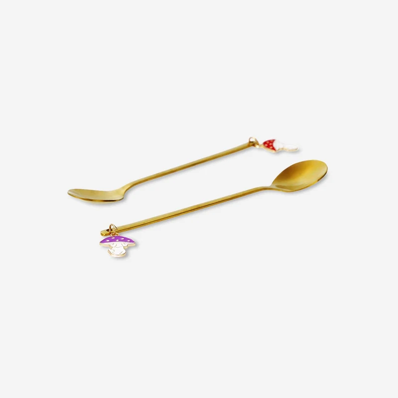 Gold dessert spoons with mushrooms - 2 pcs
