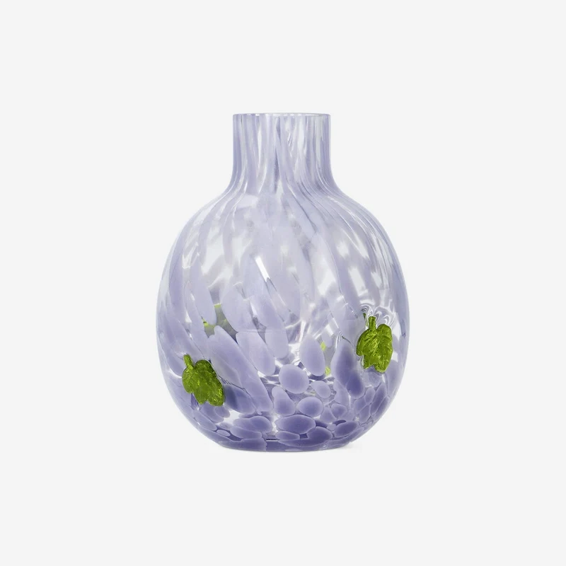 Vase with purple dots and leaves - 12 cm