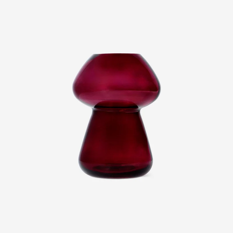 Burgundy mushroom glass vase - 17 cm
