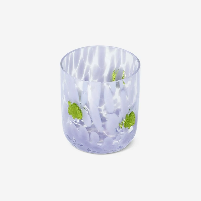Drinking glass with purple dots and leaves - 320 ml