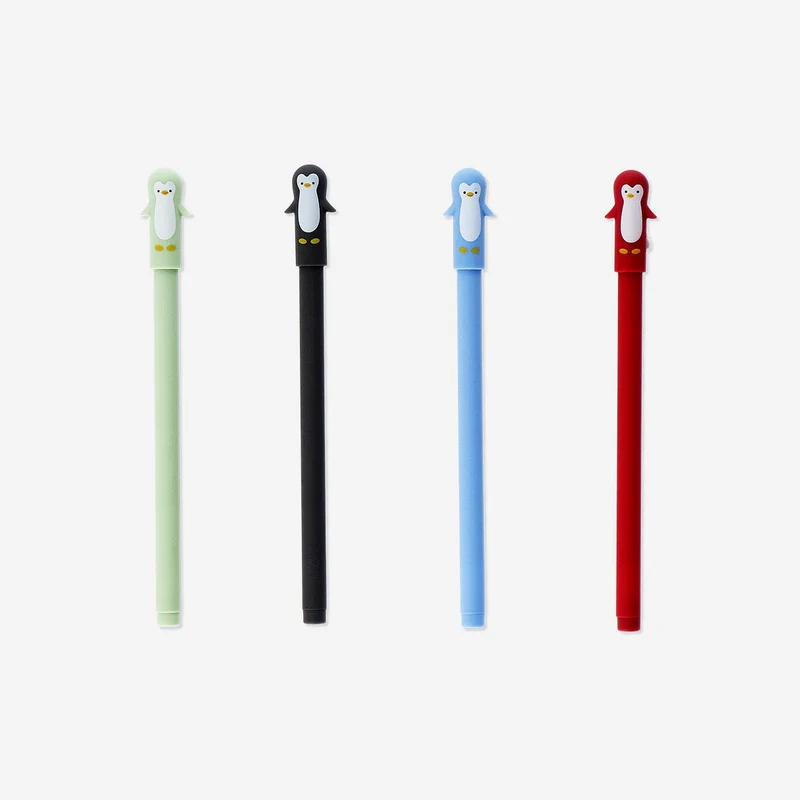 Gel ink pens with penguin toppers - 4 pcs
