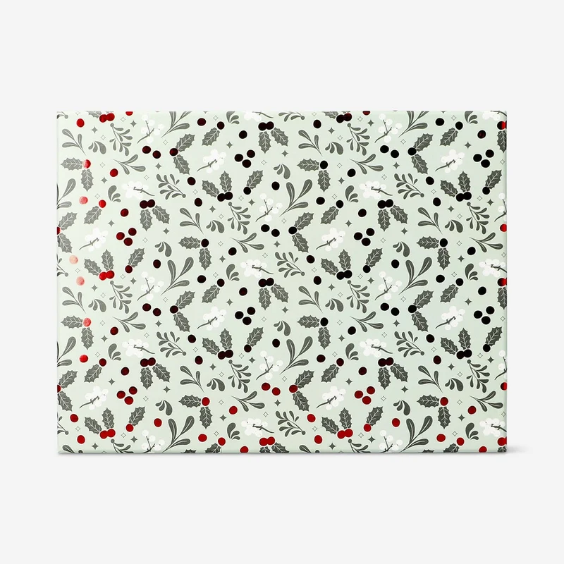 Large gift box with holly print - 21 cm
