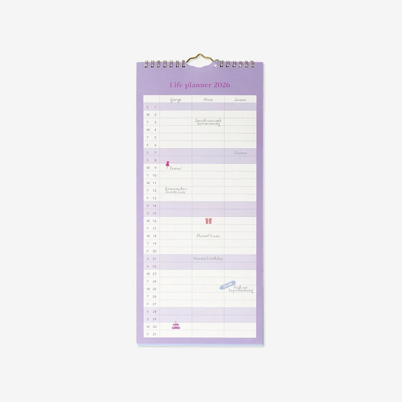 Monthly calendar for hanging with stickers - English