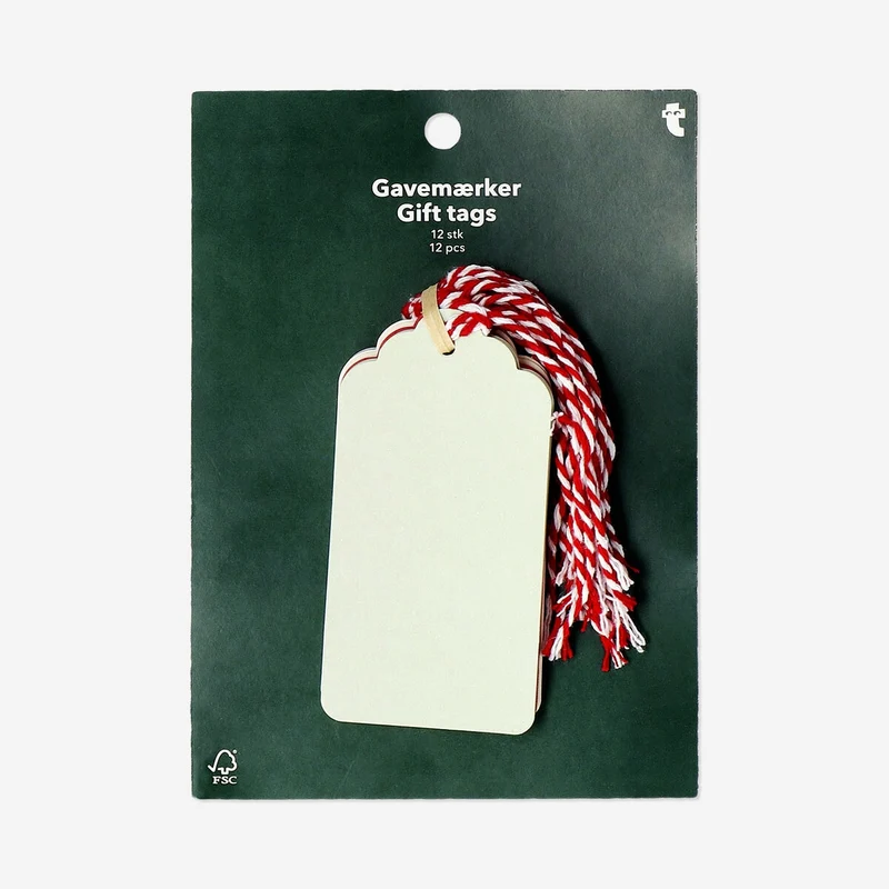 Gift tags with red and white string - 12 pcs