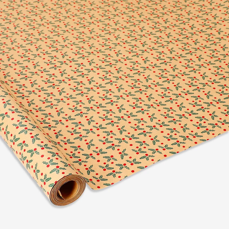 1000 cm craft wrapping paper - Holly print