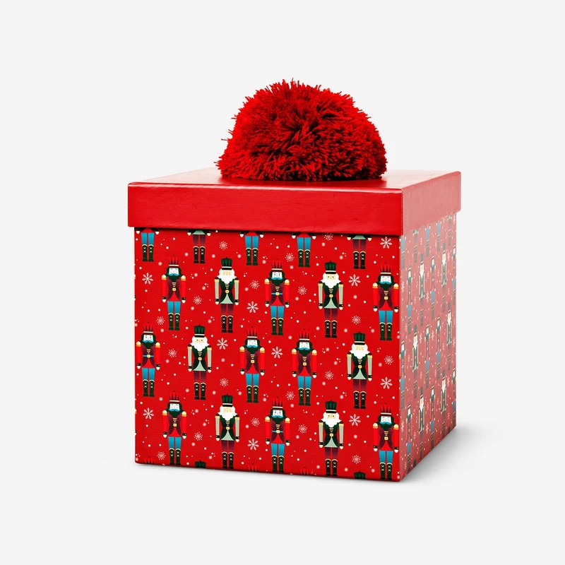Red gift box with nutcracker motif - 16 cm