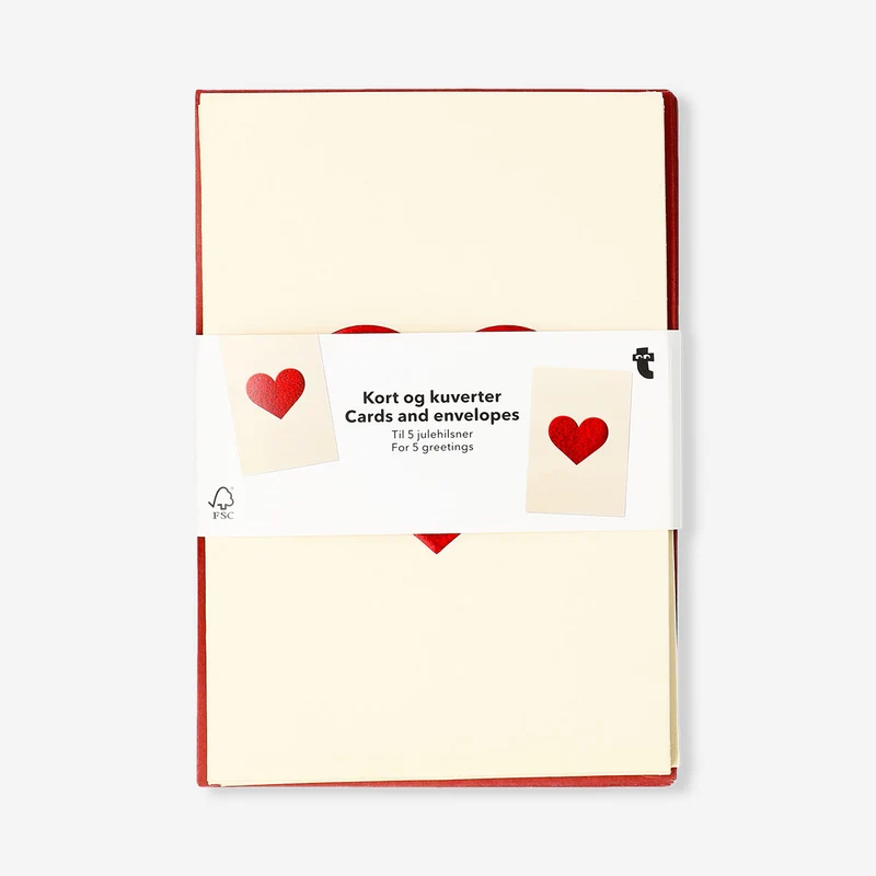 Greetings cards - Red hearts - 5 pcs