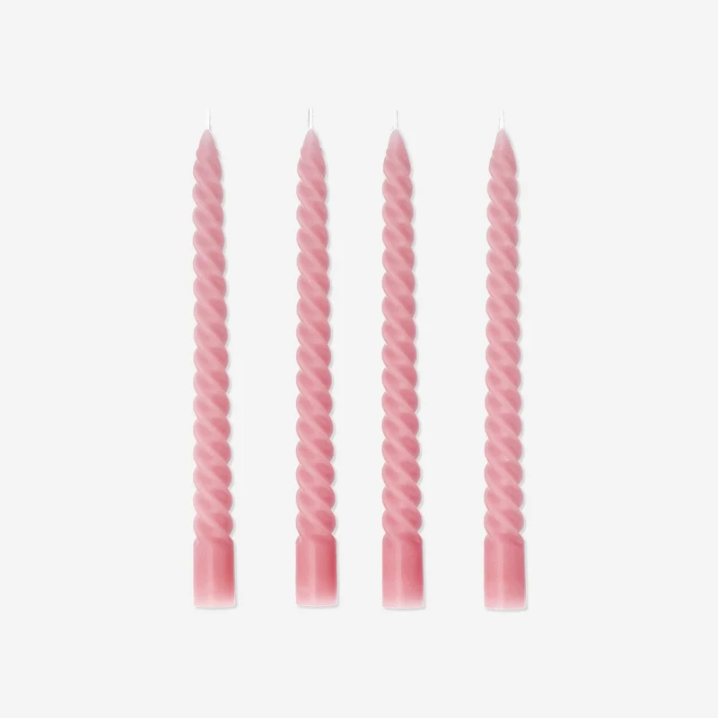 Twisted pink dinner candles - 4 pcs