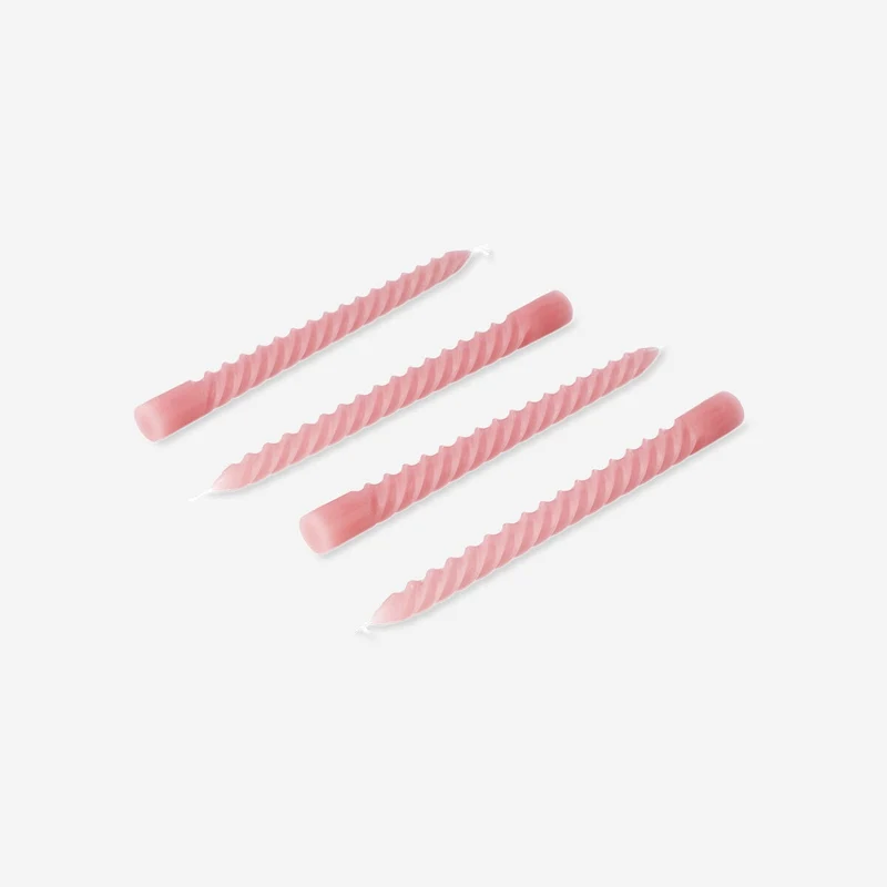 Twisted pink dinner candles - 4 pcs