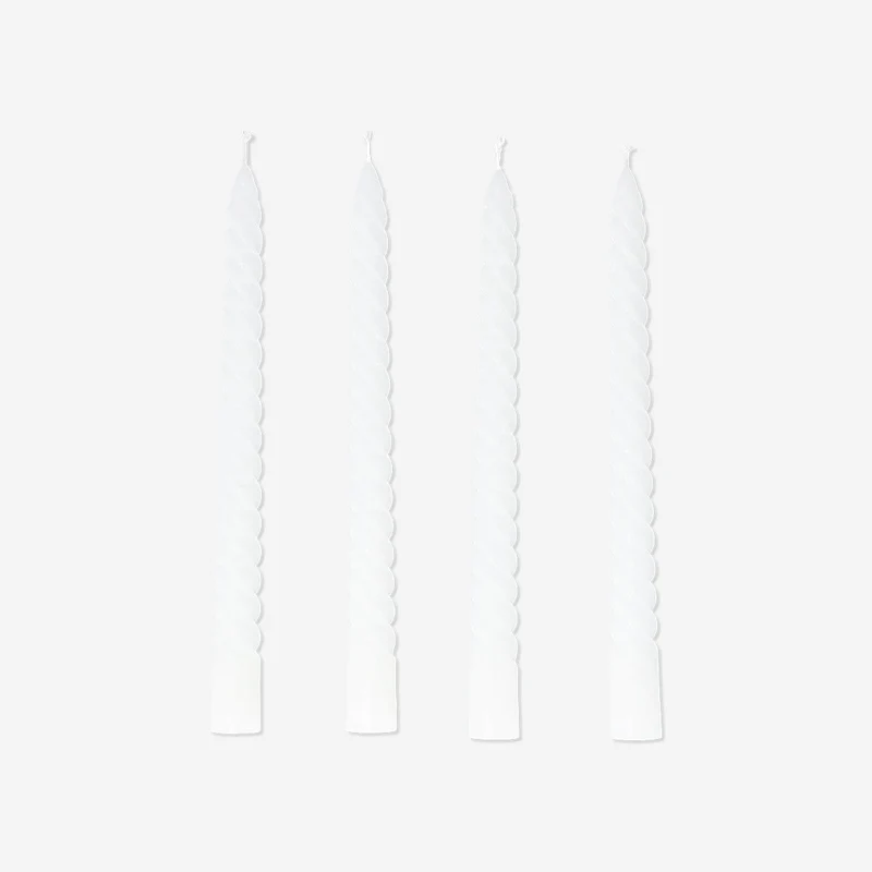 Twisted white dinner candles - 4 pcs