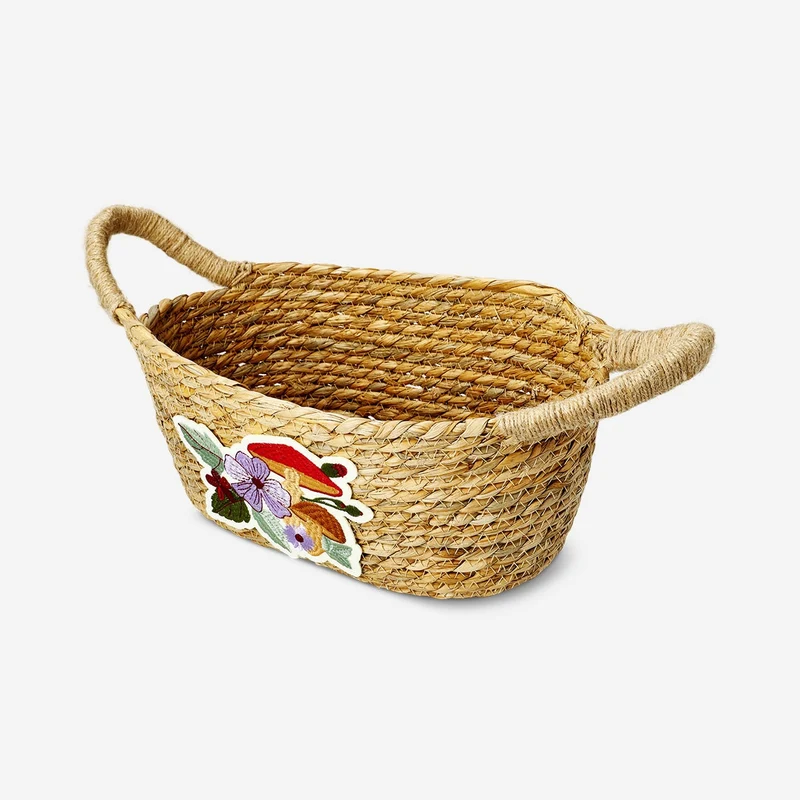 Basket with embroidered mushroom
