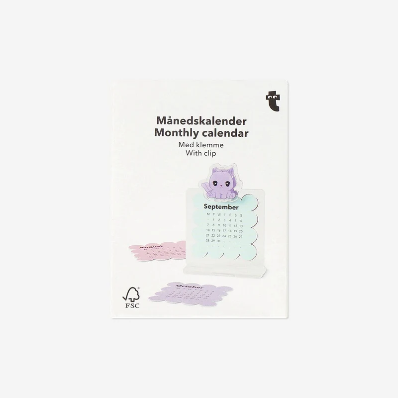 Monthly calendar with cat clip