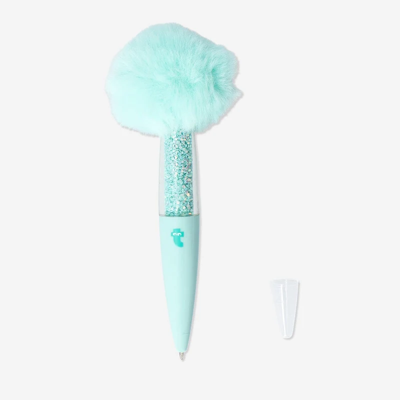 Turquoise ballpoint pen with plush top