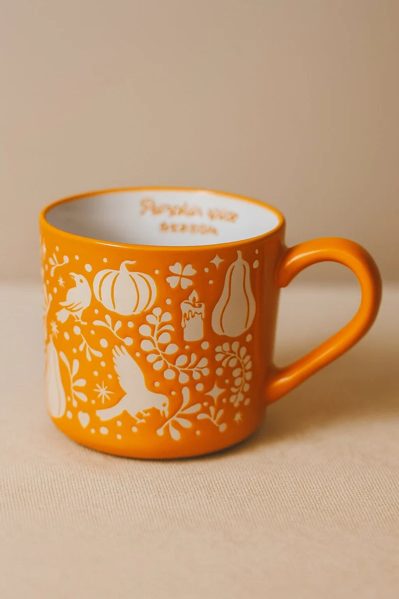Orange mug with pumpkin print - 480 ml