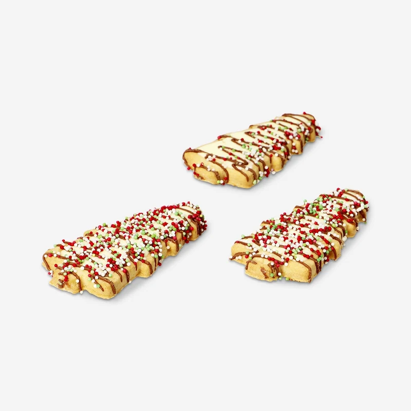 Christmas tree cookies with white chocolate and sprinkles