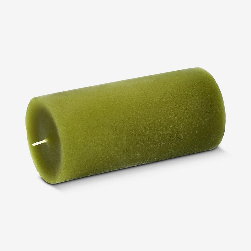 Olive green pillar candle - 12 cm