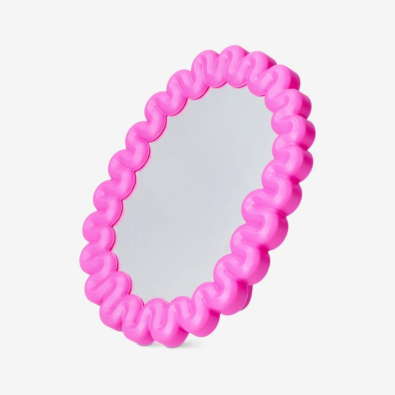 Pink mirror with swirly edges - 23x18 cm