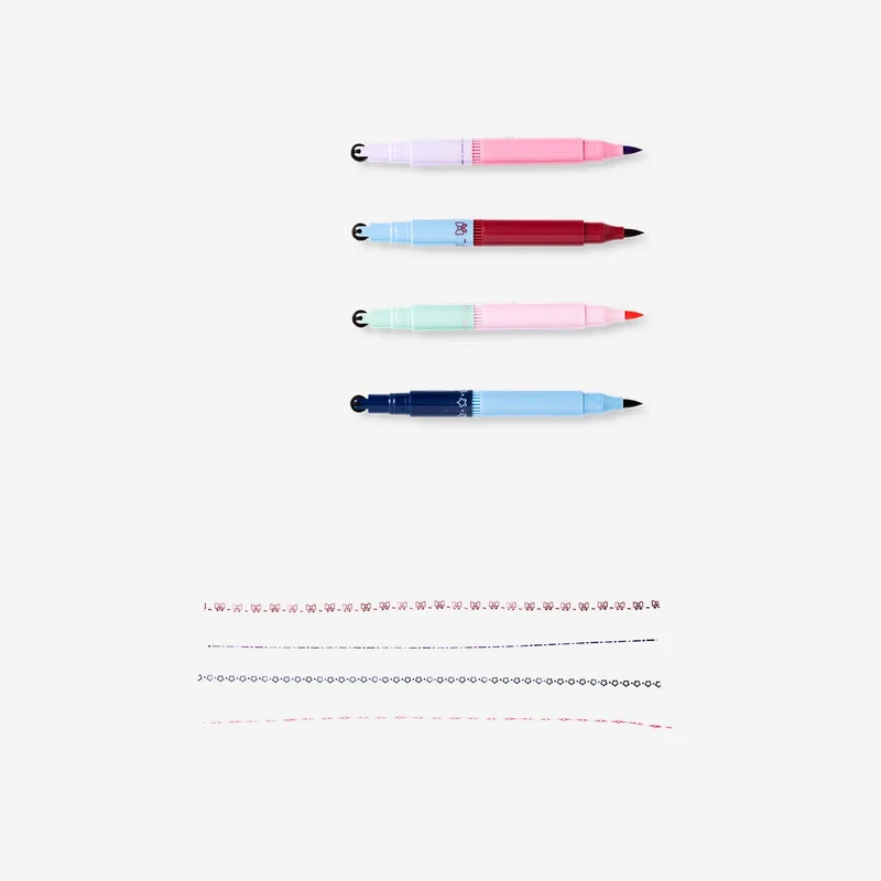 Dual tip markers with stamps - 4 pcs