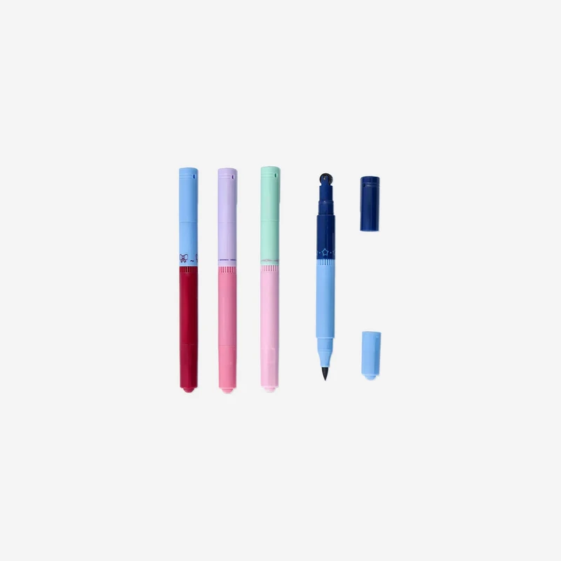 Dual tip markers with stamps - 4 pcs