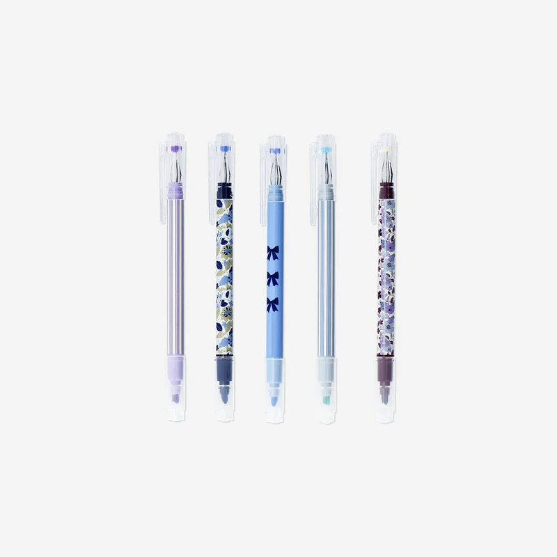 Dual tip gel ink pens and highlighters - 5 pcs