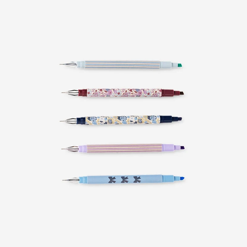Dual tip gel ink pens and highlighters - 5 pcs