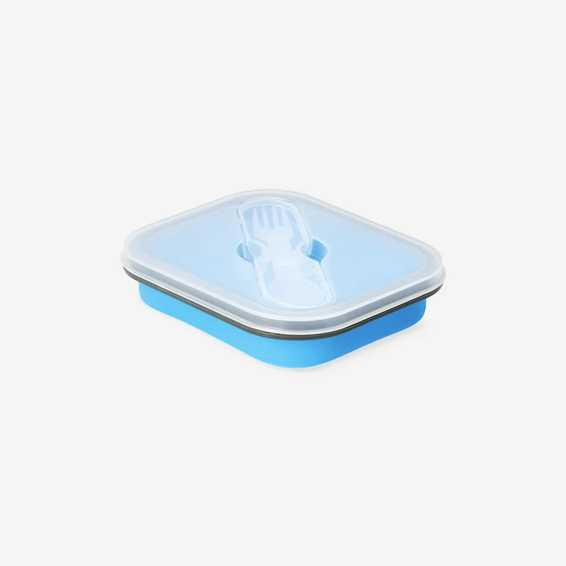 Collapsible blue lunchbox with spork