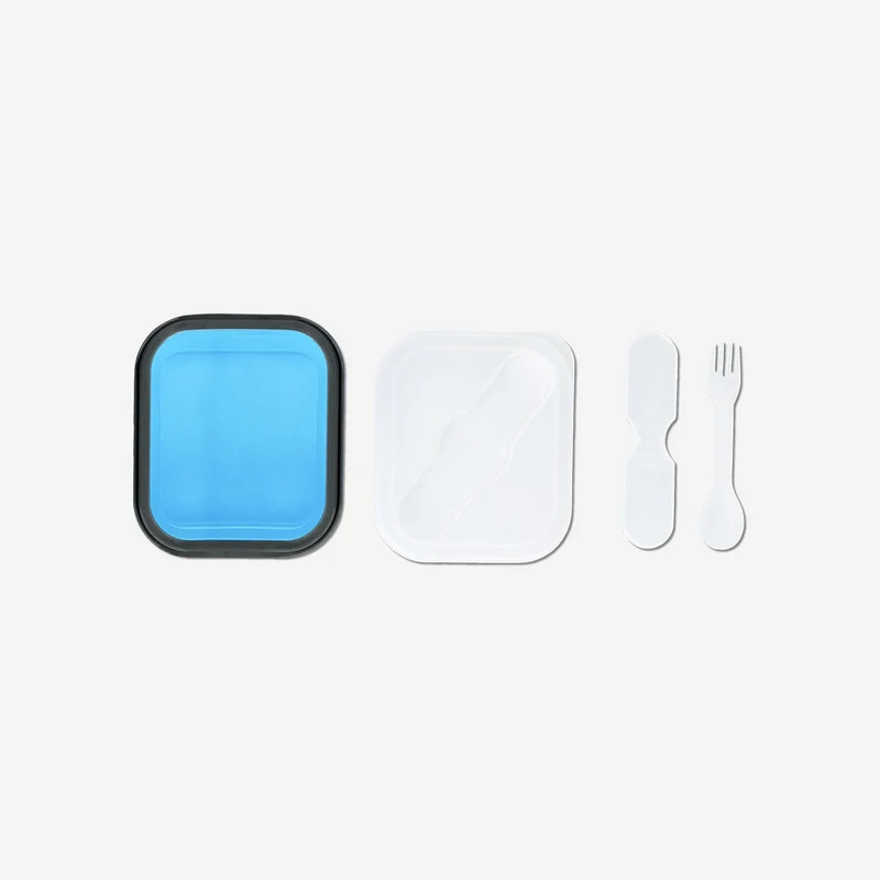 Collapsible blue lunchbox with spork
