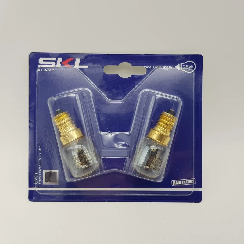 Blister 2 lampadine piccole pera per forno 300°c e14 25w Skl