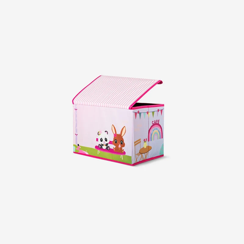 Pink collapsible storage box as school bus - 38 x 25 cm