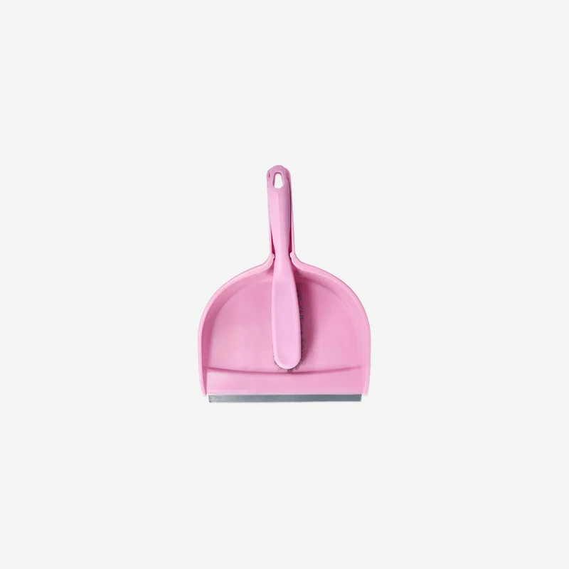 Pink dust brush with dustpan