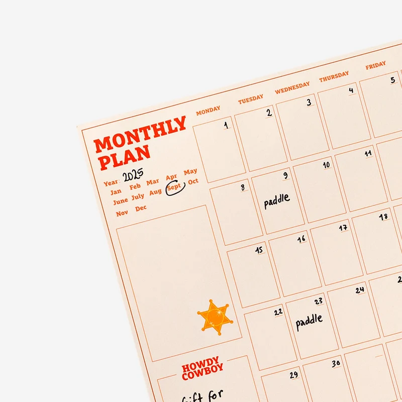 Western themed monthly planner
