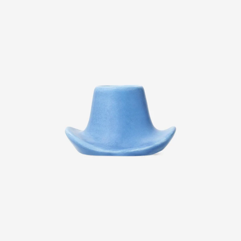 Blue cowboy hat candle holder
