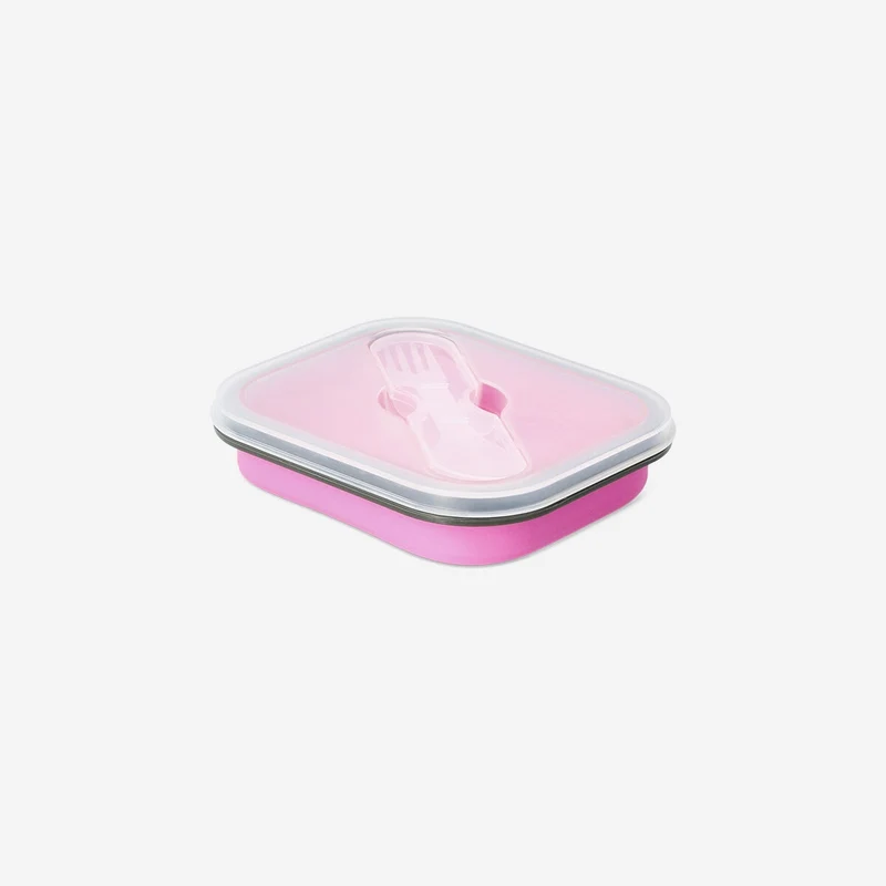 Collapsible pink lunchbox with spork