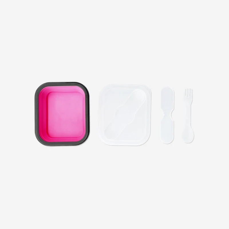 Collapsible pink lunchbox with spork