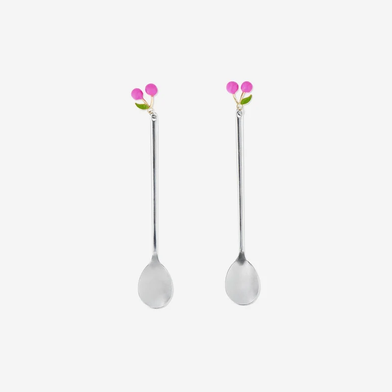 Silver dessert spoons with cherries - 2 pcs