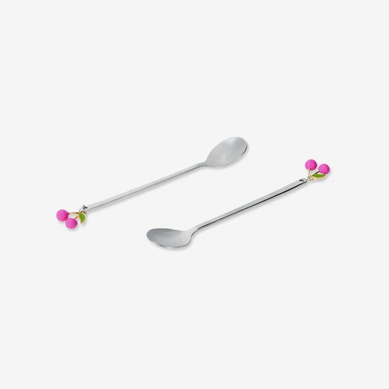 Silver dessert spoons with cherries - 2 pcs