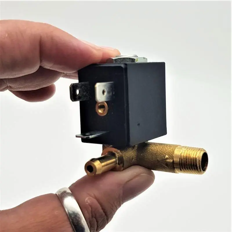 Elettrovalvola 90° attacco maschio 4w uscita sinistra 1-8 220v più lunga olab De Longhi