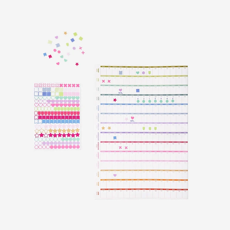 Yearly planner with stickers for hanging
