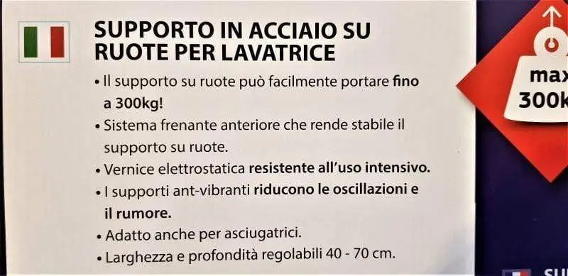 Base supporto antivibrazione e antirumore con ruote per lavatrice e asciugatrice Skl
